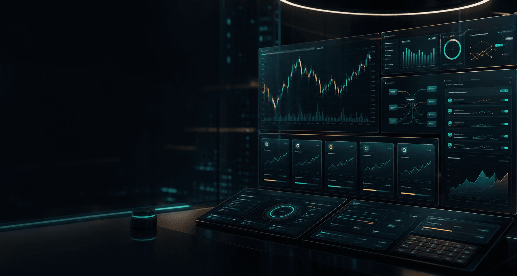 Premium product workspace with market screens
